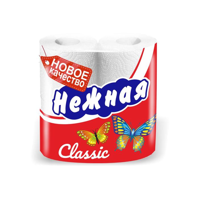 Туалетная бумага «Нежная», с втулкой, 2 слоя, 4 рулона - Фото 1