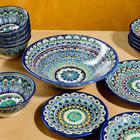 Набор столовой посуды узбекский Риштанская керамика, 19 предметов, синяя - Фото 2