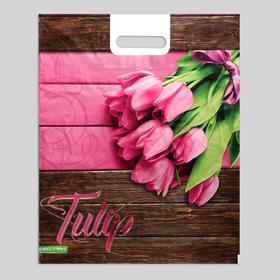 Пакет "Розовый тюльпаны", полиэтиленовый с вырубной ручкой, 37х46 см, 30 мкм