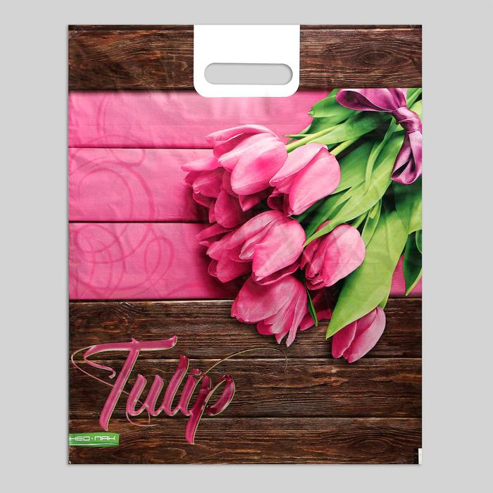 Пакет "Розовый тюльпаны", полиэтиленовый с вырубной ручкой, 37х46 см, 30 мкм - Фото 1