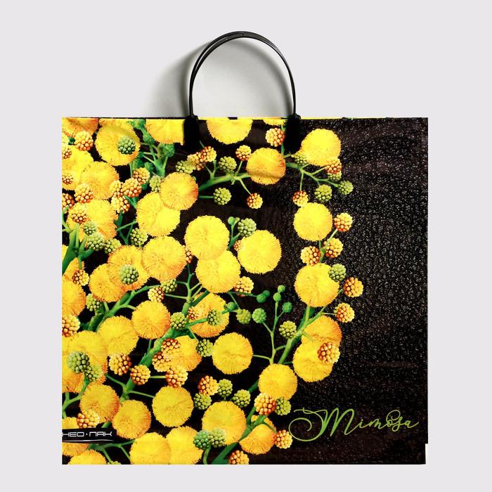 Пакет "Мимоза на черном", полиэтиленовый с пластиковой ручкой, 37х35 см, 90 мкм - Фото 1