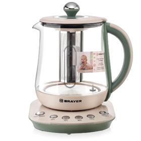 

Чайник электрический BRAYER BR1015, стекло, 1.5 л, 2200 Вт, бежево-зеленый