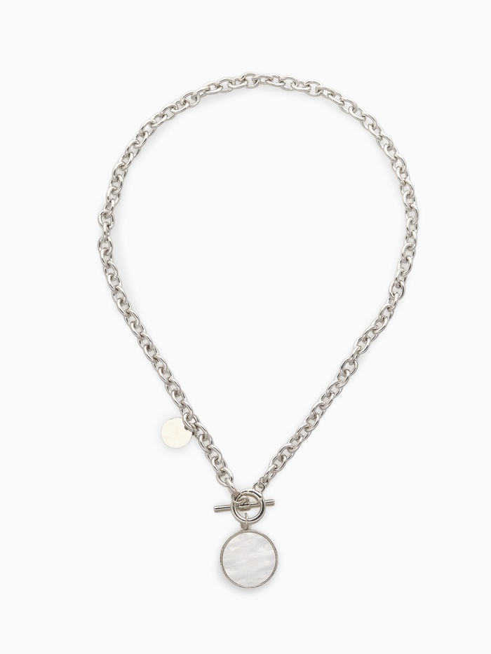 Кулон «Цепь» перламутровый медальон, бежевый в серебре, 42 см - Фото 1