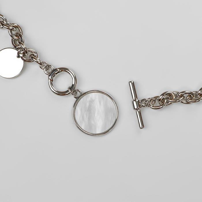 Кулон «Цепь» перламутровый медальон, цвет бежевый в серебре, 42 см - фото 1905763762