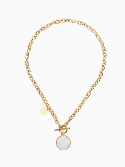 Кулон «Цепь» перламутровый медальон, цвет бежевый в золоте, 42 см