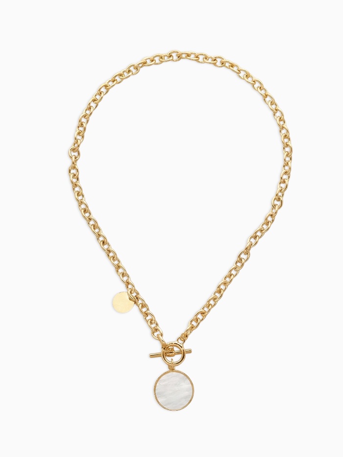 Кулон «Цепь», перламутровый медальон, L=42 см, бежевый в золоте