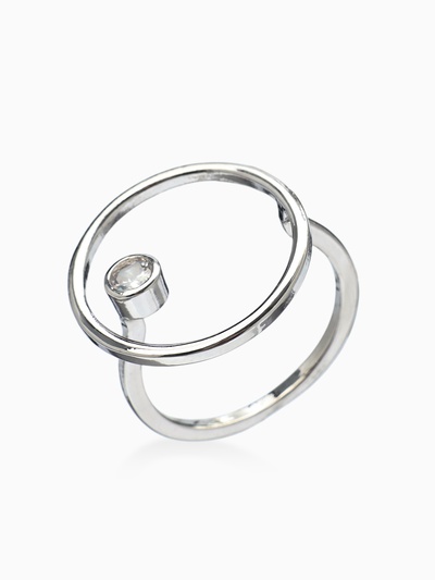 Кольцо «Тренд» круг, цвет белый в серебре, безразмерное