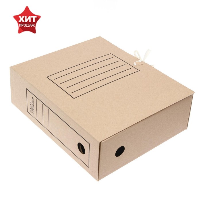 Папка архивная с завязками Calligrata, микрогофрокартон, 100 мм, до 900 листов, бурая - Фото 1