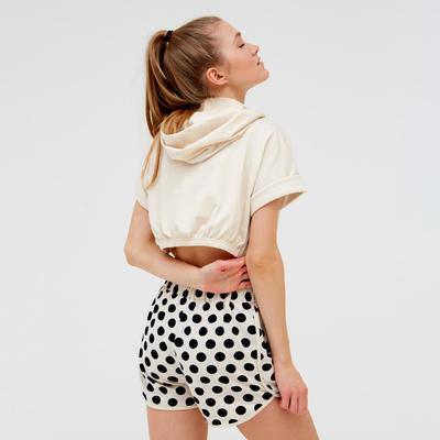 Пижама женская (худи, шорты) MINAKU: Polka-dot collection, бежевая, размер 46