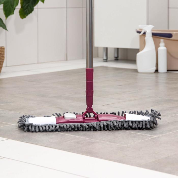 Швабра для мытья пола плоская Raccoon, насадка из микрофибры букли 41×12 см, стальная телескопическая ручка 77-130 см - Фото 1