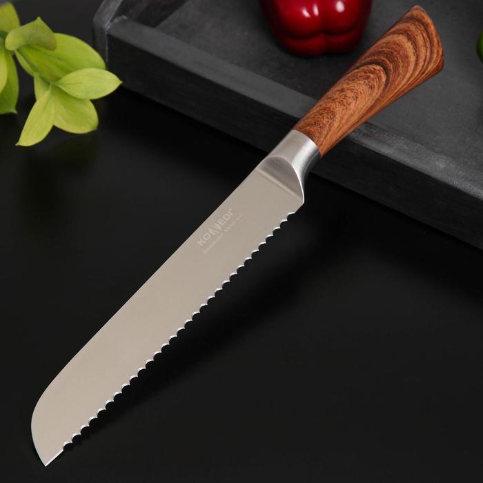 Нож для хлеба Доляна Forest, лезвие 20 см, цвет коричневый - фото 1908671997