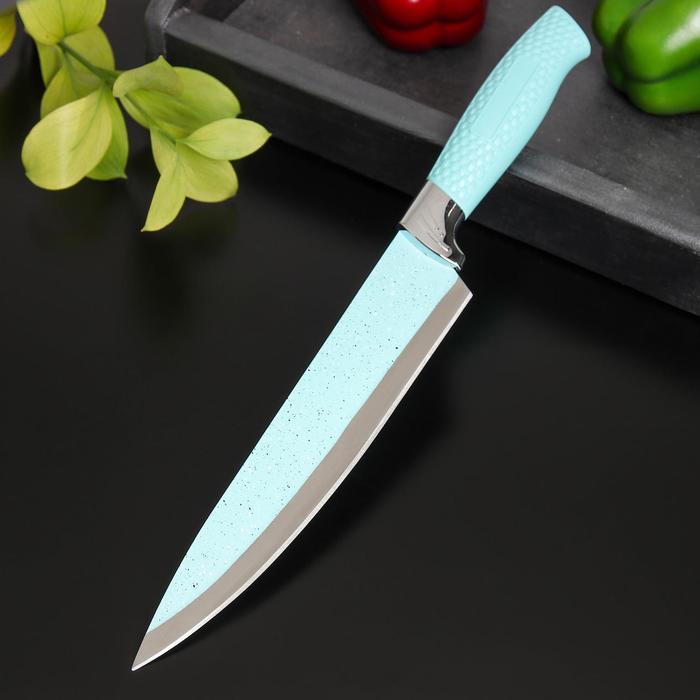Нож кухонный Доляна Lаzurа, шеф, лезвие 20 см, цвет бирюзовый - Фото 1