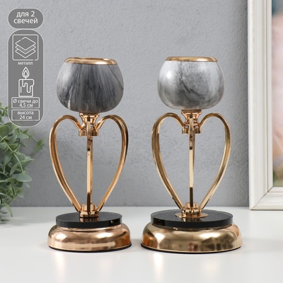 Металлический подсвечник на 1 свечу «Тёмно-серый мрамор», золото, 24×14×14 см, МИКС