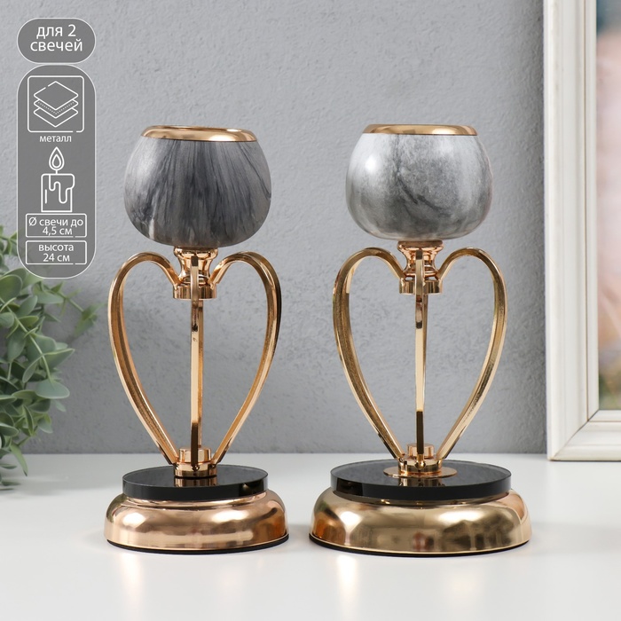 Металлический подсвечник на 1 свечу «Тёмно-серый мрамор», золото, 24×14×14 см, МИКС - Фото 1