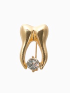 Брошь «Зуб» со стразой, белая в золоте - Фото 1