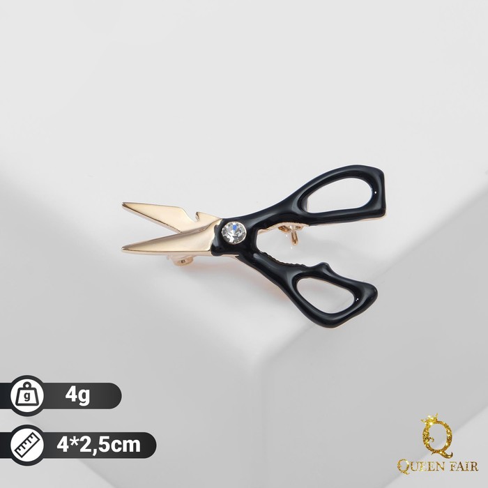 Брошь «Ножницы» мастерские, цвет чёрный в золоте - Фото 1