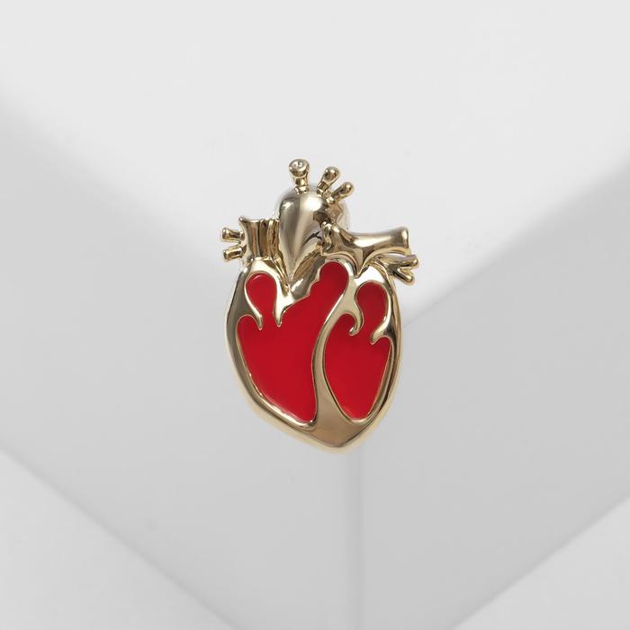 Брошь «Сердце» живое, цвет красный в золоте - Фото 1
