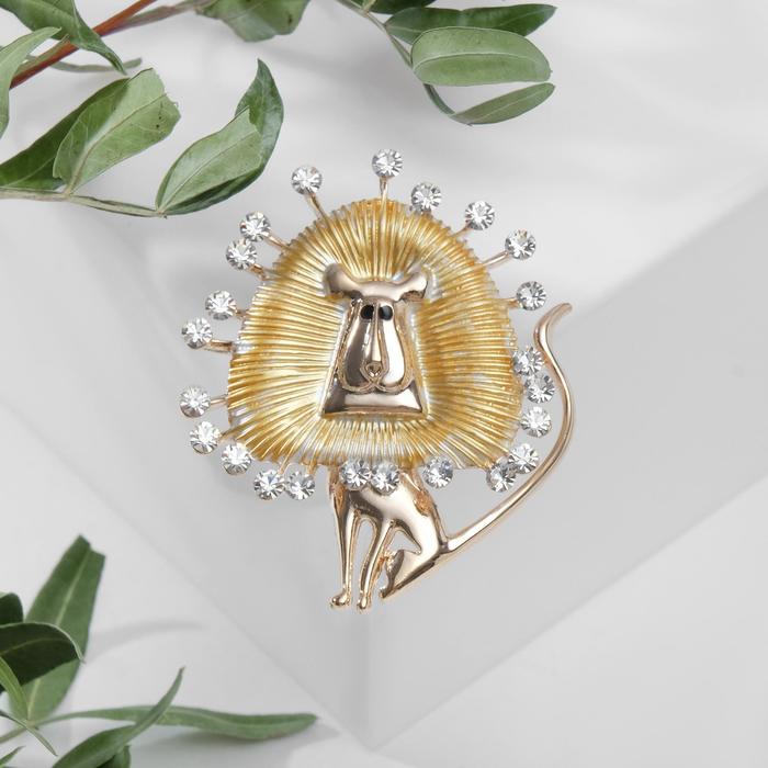 Брошь «Лев» свечение, цвет жёлто-белый в золоте - Фото 1