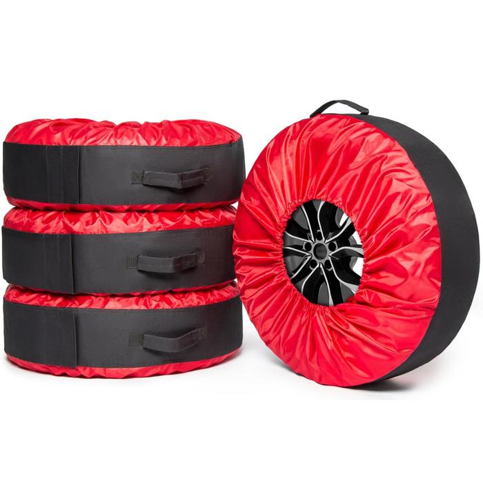 Чехлы для хранения автомобильных колес, 4 штуки, размер от 15” до 20”, цвет черный/красный, широкие, 80303 - Фото 1