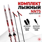 Комплект лыжный: пластиковые лыжи 185 см с насечкой, стеклопластиковые палки 145 см, крепления NN75 мм, цвета МИКС - фото 317839953