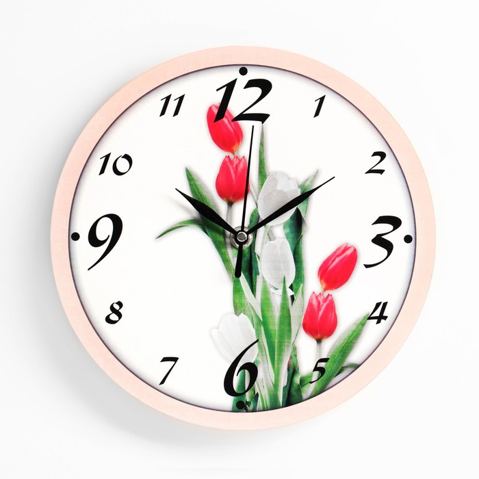 Часы настенные "Тюльпаны", дискретный ход, d-23. см - Фото 1