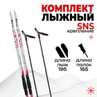Комплект лыжный: пластиковые лыжи 195 см без насечек, стеклопластиковые палки 155 см, крепления SNS, цвета МИКС - Фото 1