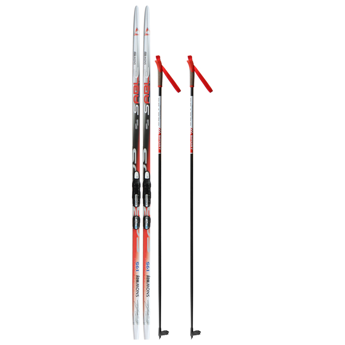 Комплект лыжный: пластиковые лыжи 195 см с насечкой, стеклопластиковые палки 155 см, крепления NNN, цвета МИКС