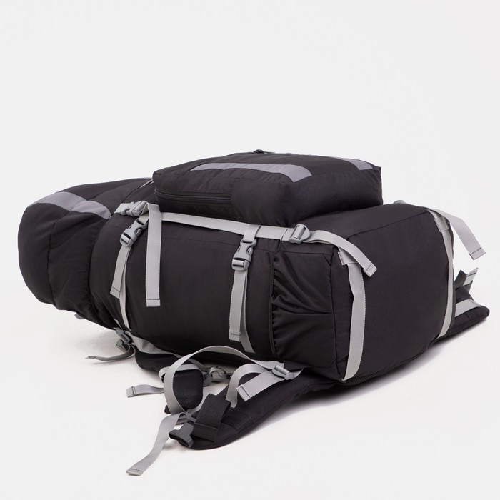 Рюкзак туристический, 70 л, отдел на шнурке, наружный карман, 2 боковые сетки, цвет чёрный/серый - фото 1912425113