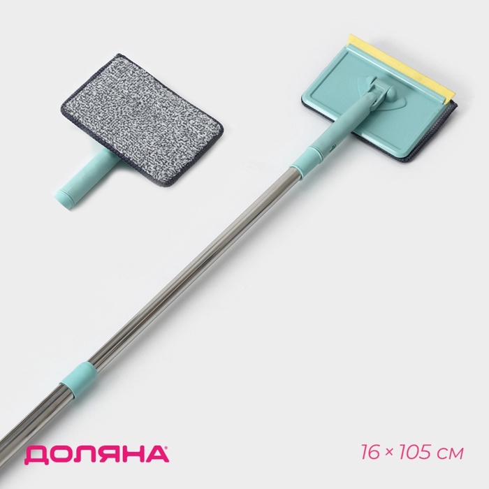 Щётка для окон Доляна, стальная телескопическая ручка 59(105) см, водосгон силикон 16 см, насадка микрофибра 12×16 см - Фото 1