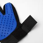 Перчатка - щетка для шерсти на правую руку с удлиненными зубчиками, синяя - Фото 4