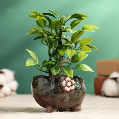 Горшок для цветов «Цветочек» керамический, 100 мл, 6×6×5 см, на ножках, гладкий, коричневый