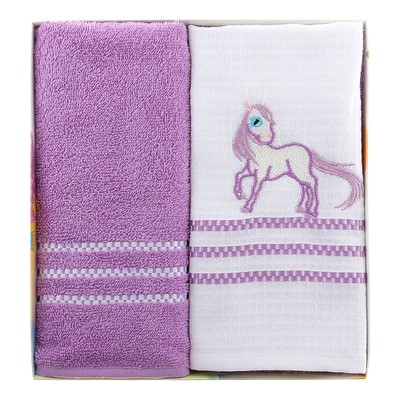 Салфетки ROSE HORSE, в коробке (махра/вафля) 50*70 см 2 шт. фиолетовый