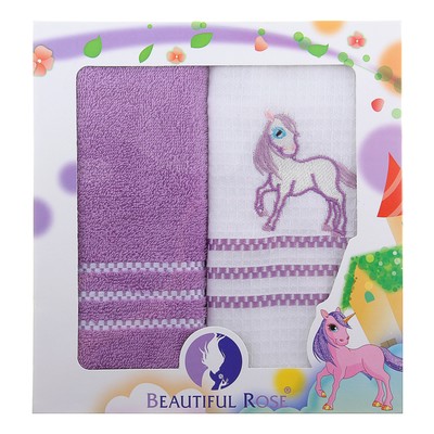 Салфетки ROSE HORSE, в коробке (махра/вафля) 50*70 см 2 шт. фиолетовый