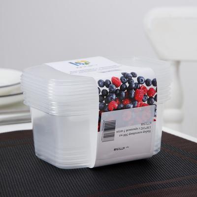 Контейнеры одноразовые, пластик, набор 5 шт., 500 мл, 13.8×10.2 см, с крышкой, прозрачный