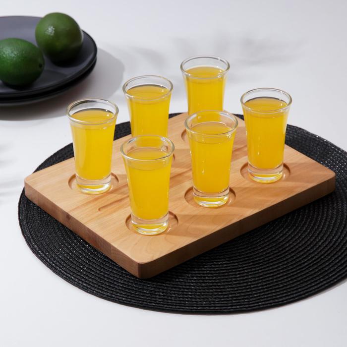 Доска для подачи шотов Доляна, 25×20×1.8 см, на 6 рюмок, d=5 см, с пропиткой, дерево берёза - Фото 1