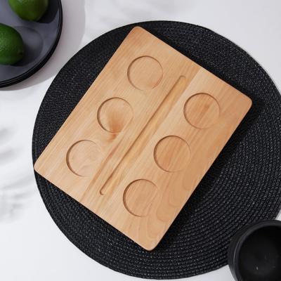 Доска для подачи шотов Доляна, 25×20×1.8 см, на 6 рюмок, d=5 см, с пропиткой, дерево берёза