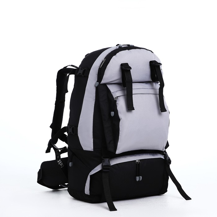 Рюкзак туристический, 65 л, отдел на молнии, 3 наружных кармана, цвет чёрный/зелёный/серый - Фото 1