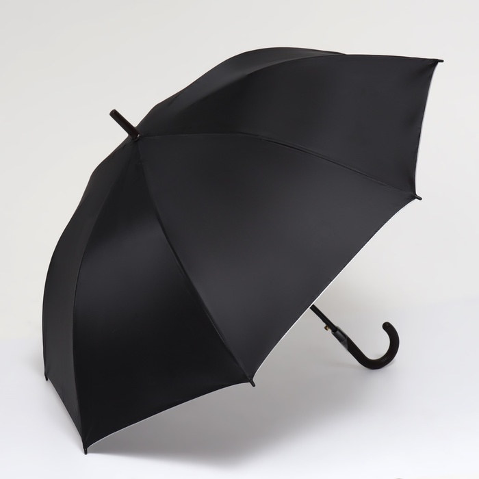 Зонт - трость полуавтоматический «Однотонный», 8 спиц, R = 58 см, цвет чёрный - фото 1907213944