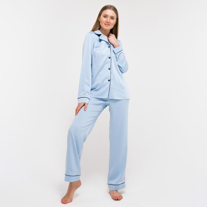 Пижама женская (рубашка, брюки) MINAKU: Light touch, голубая, размер 52
