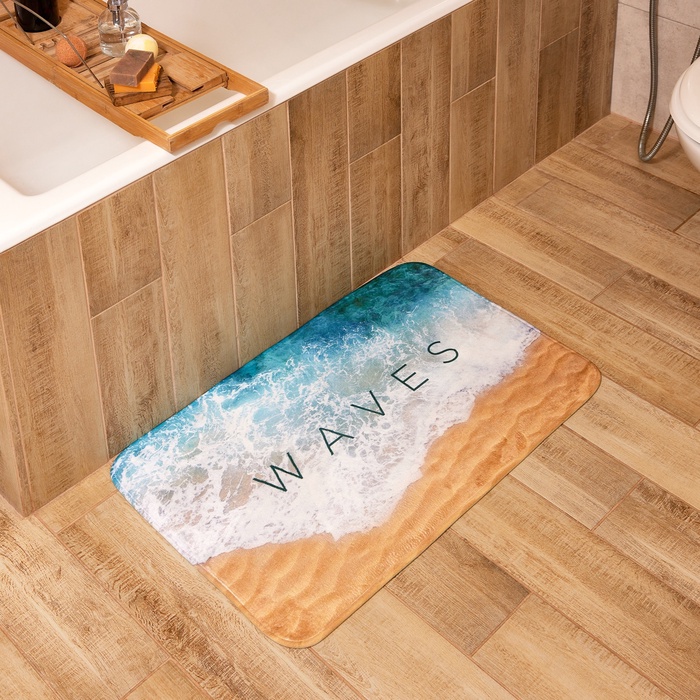 Коврик для ванной Этель "Waves", 80х50 см, велюр - Фото 1