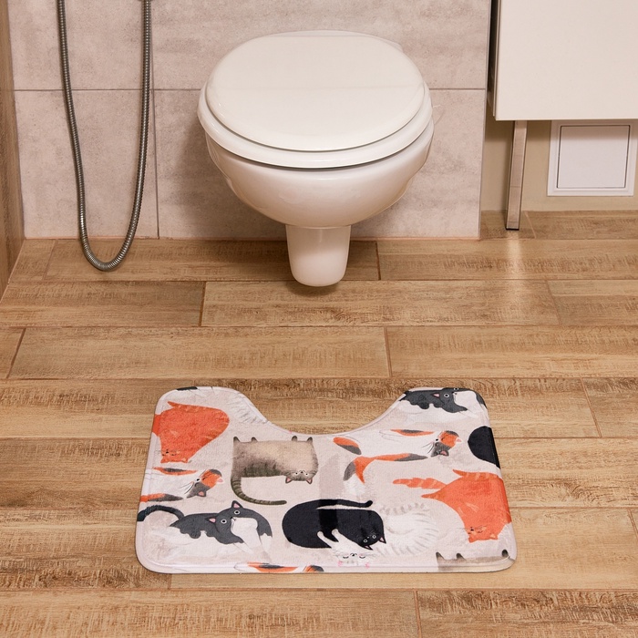 Коврик для ванной Этель «Котики», 50×40 см, велюр