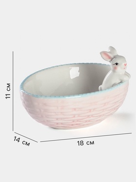 Миска Доляна «Зайка», 350 мл, 18×14×11 см, доломит, розовая
