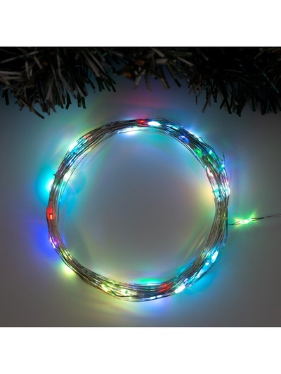 Гирлянда «Нить» 10 м, роса, IP20, серебристая нить, 100 LED, свечение мульти (RGB), переливы, 12 В