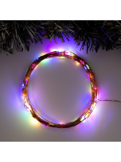 Гирлянда «Нить» 10 м, роса, IP20, медная нить, 100 LED, свечение мульти, 12 В