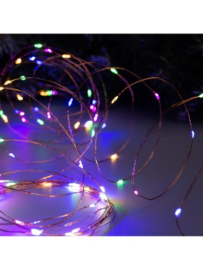 Гирлянда «Нить» 10 м, роса, IP20, медная нить, 100 LED, свечение мульти, 12 В