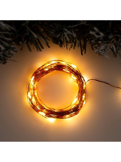 Гирлянда «Нить» 10 м, роса, IP20, медная нить, 100 LED, свечение тёплое белое, 12 В