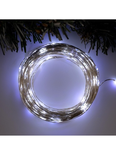 Гирлянда «Нить» 20 м, роса, IP20, серебристая нить, 200 LED, свечение белое, 12 В