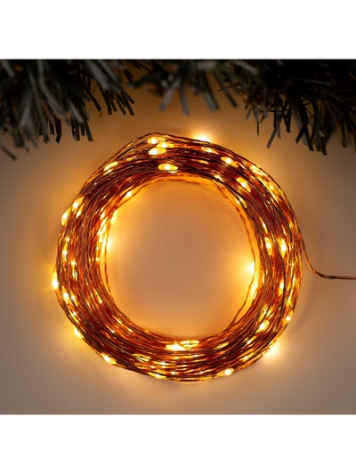 Гирлянда «Нить» 20 м, роса, IP20, медная нить, 200 LED, свечение тёплое белое, 12 В