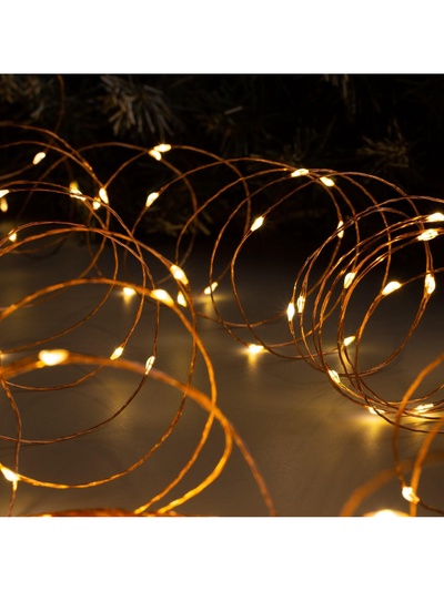 Гирлянда «Нить» 20 м, роса, IP20, медная нить, 200 LED, свечение тёплое белое, 12 В