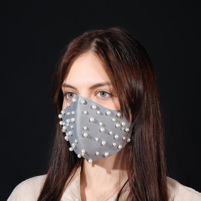 Маска декоративная «Бусины», цвет белый в сером